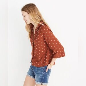 Madewell Raglan Peasant Shirt in Burnt Clay Clip Dot Dobby